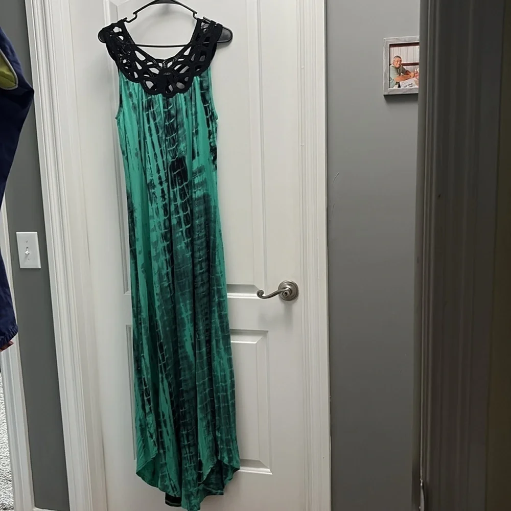 Club Z Collection Turquoise Tie Dye Crochet Maxi Swim Cover Up Dress NWT L